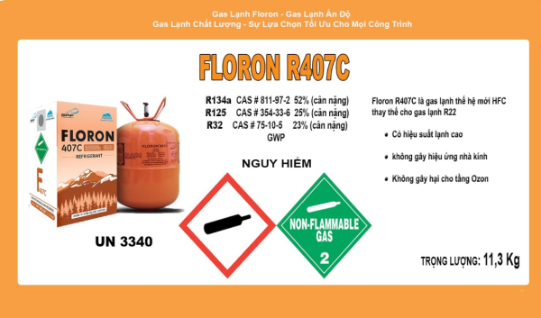 GAS LẠNH R407C FLORON Bình 11.3KG - ẤN ĐỘ
